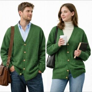 Ivy Crew Classics Cardigan Forest Green V-Neck Button Up Sweater XL Unisex